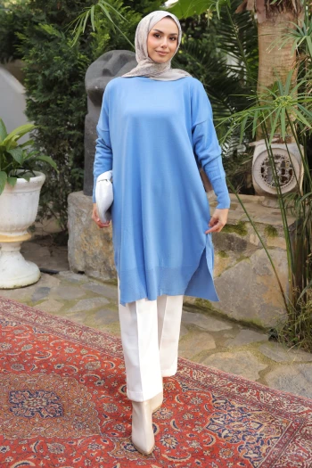 İndigo Salaş Kalıp Uzun Boy Triko Tunik