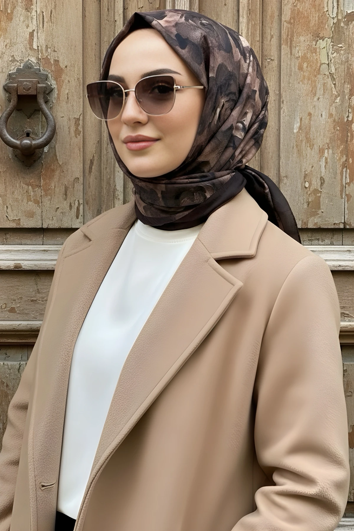 Kahverengi İpekhan Desenli Kraş Şal