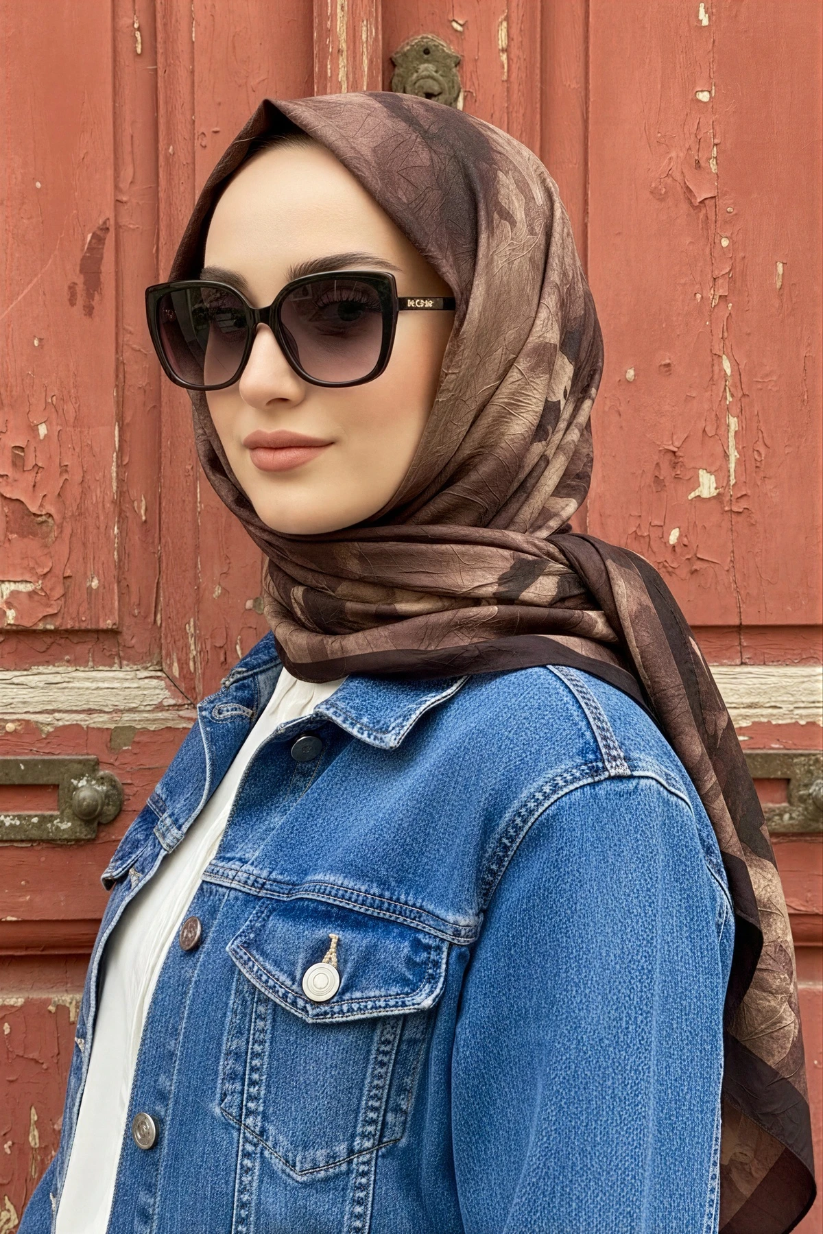 Kahverengi İpekhan Desenli Kraş Şal