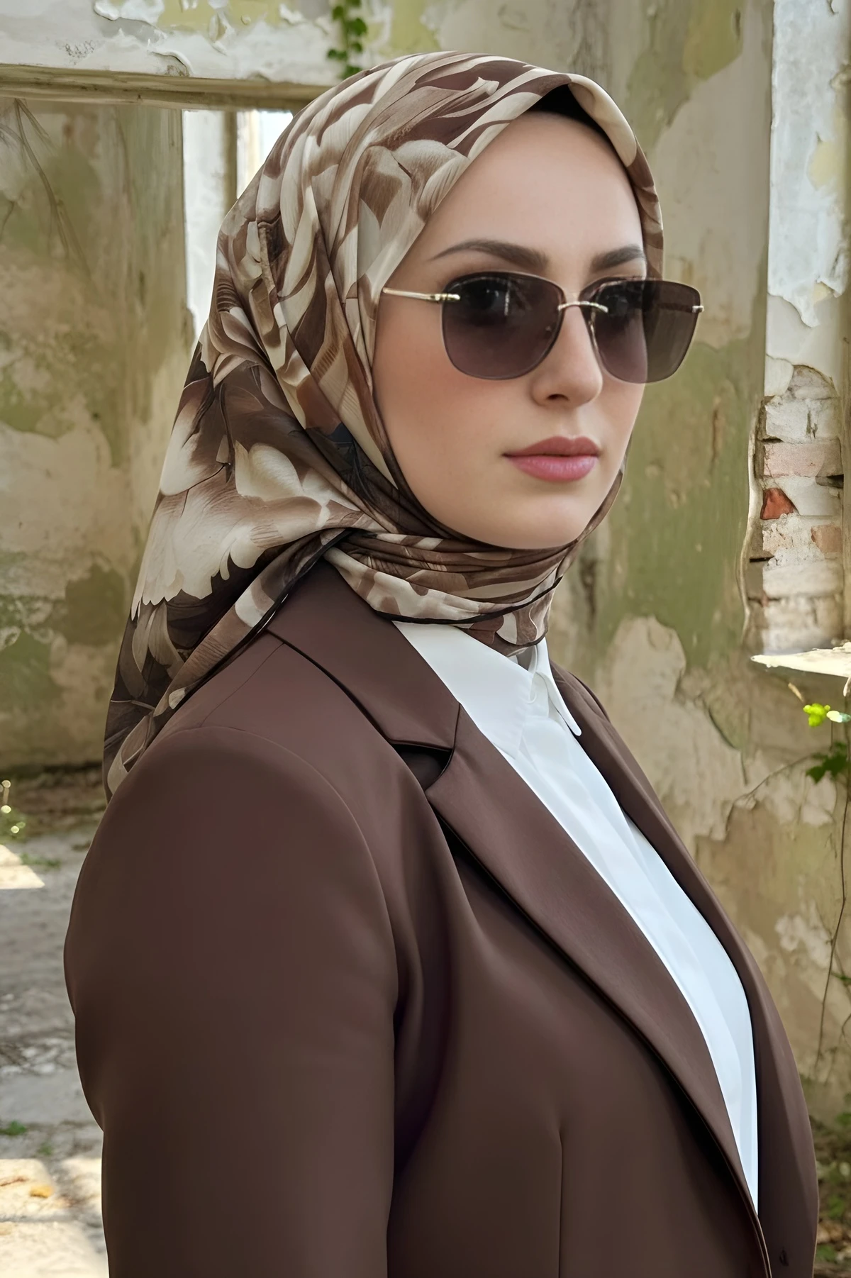 Kahverengi İpekhan Soft Dijital Pamuklu Eşarp