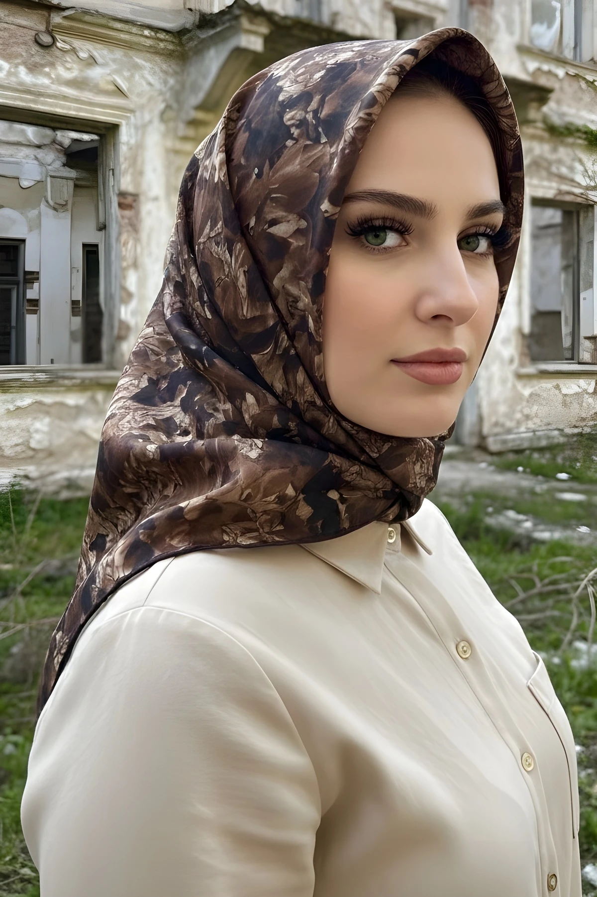 Kahverengi İpekhan Soft Dijital Pamuklu Eşarp