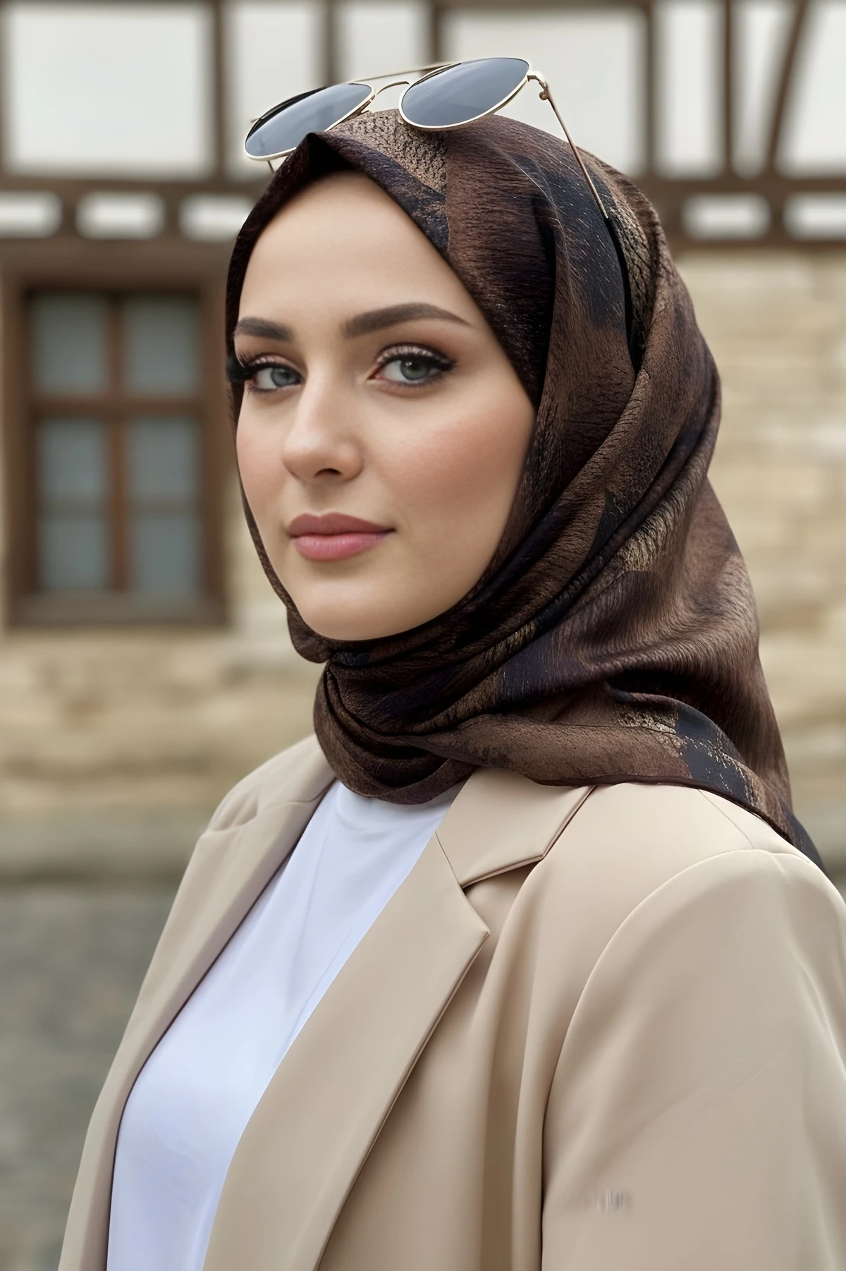 Kahverengi İpekhan Soft Dijital Pamuklu Eşarp