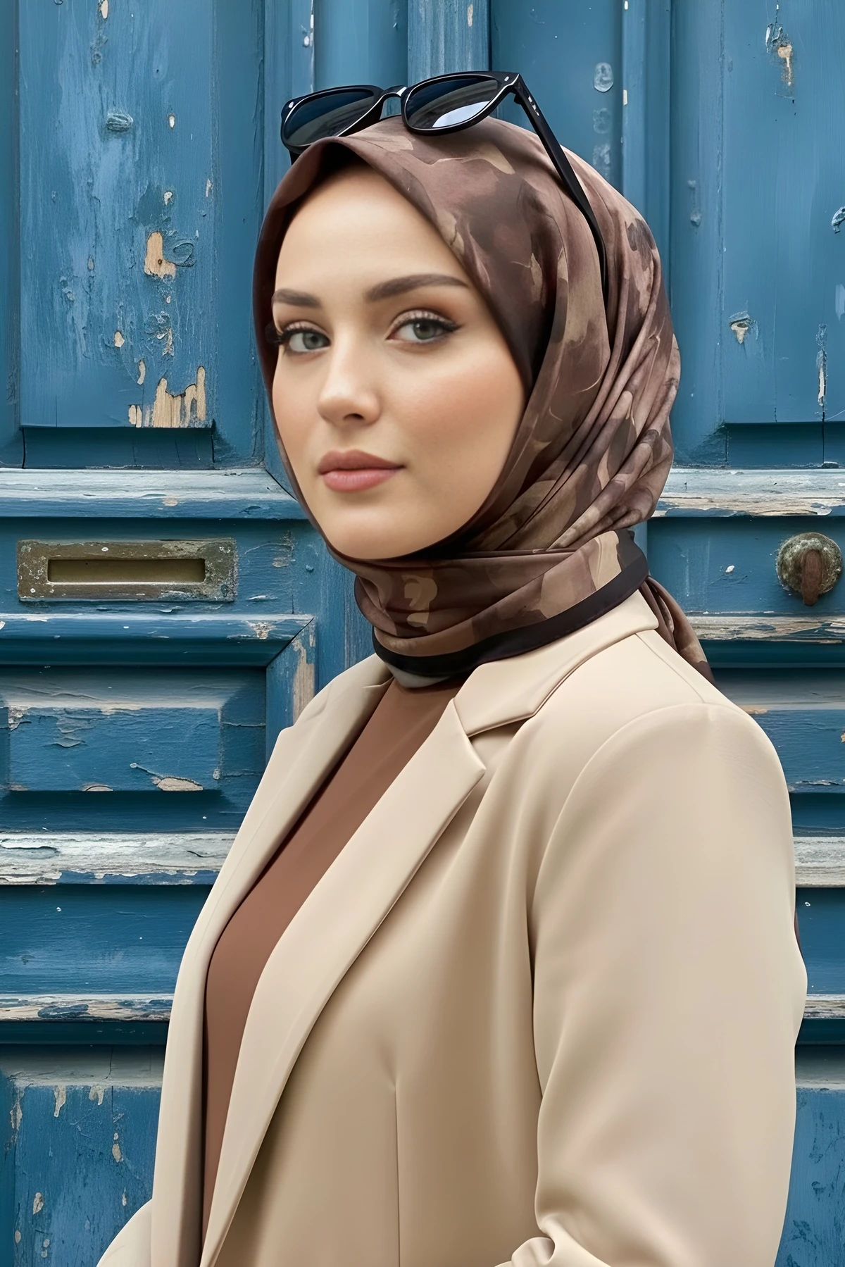 Kahverengi İpekhan Soft Dijital Pamuklu Eşarp