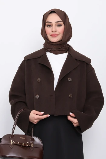 Kahverengi Kısa Düğmeli Kaşe Ceket