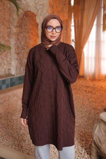 Kahverengi Soğuk İplik Merserize Triko Tunik