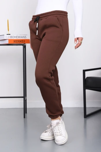 Kahverengi Üç İplik Şardonlu Eşofman Altı