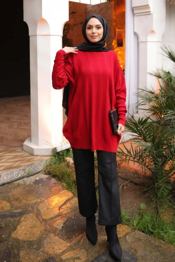 Kırmızı Bisiklet Yaka Merserize Salaş Triko Tunik