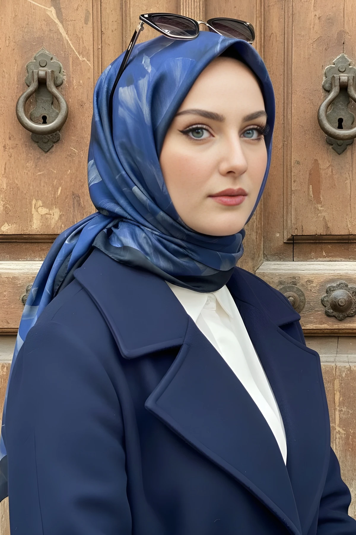 Koyu Lacivert Desenli Soft Dijital Pamuklu Şal