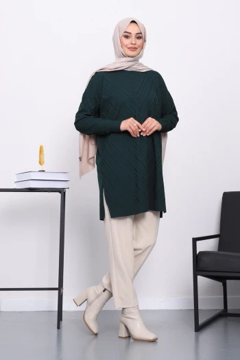 Koyu Yeşil Soğuk İplik Merserize Triko Tunik