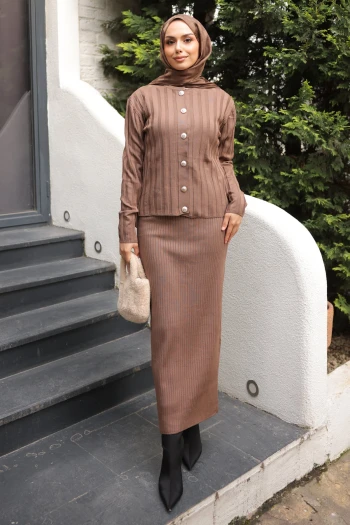 Koyuv Vizon Crop Hırka Triko Elbise İkili Kombin