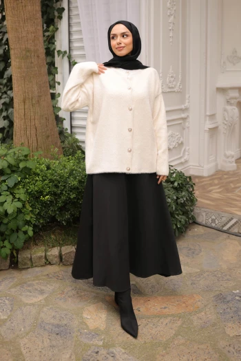 Krem Bisiklet Yaka Angora Yumoş Hırka