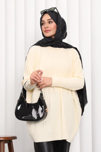 Krem Merserize Salaş Triko Tunik