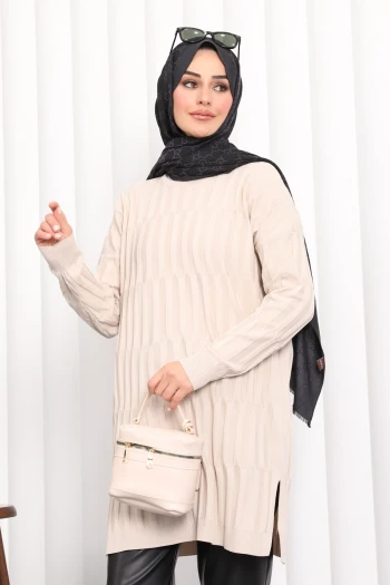 Krem Soğuk İplik Merserize Triko Tunik