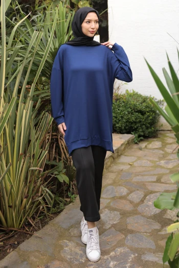 Lacivert Bisiklet Yaka Modal Tunik