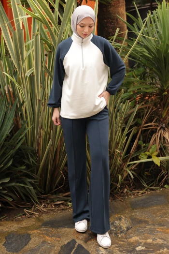 Lacivert Fermuarlı Garnili Sweat  Pantolonlu Takım