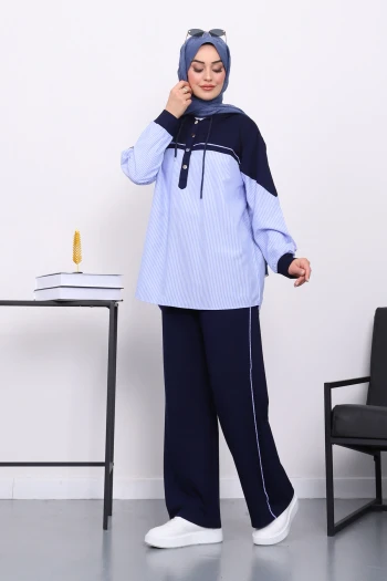 Lacivert Gömlek Garnili Pantolonlu Takım