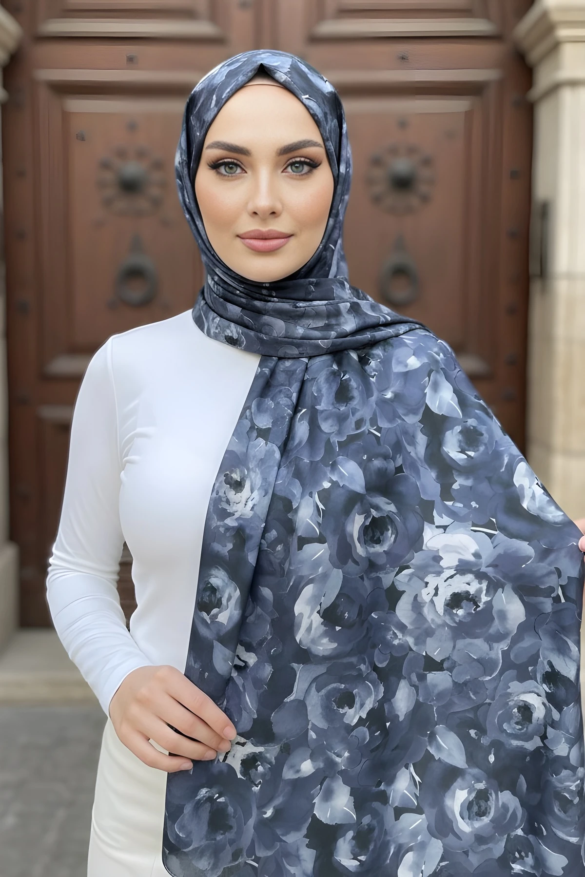 Lacivert İpekhan Soft Dijital Pamuklu Şal