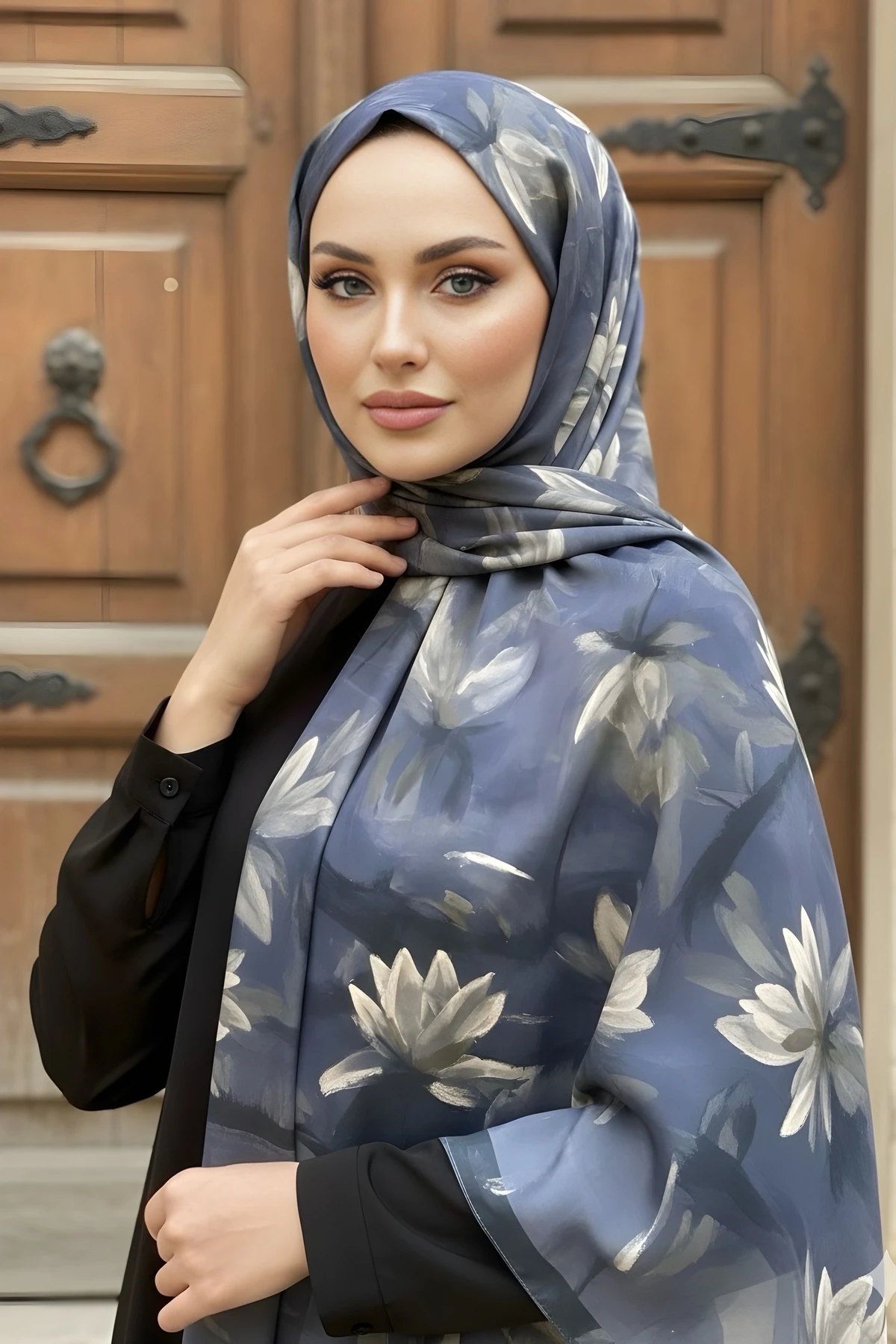 Lacivert İpekhan Soft Dijital Pamuklu Şal