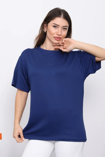 Lacivert Nakışlı Kısa Kol Modal T-Shirt