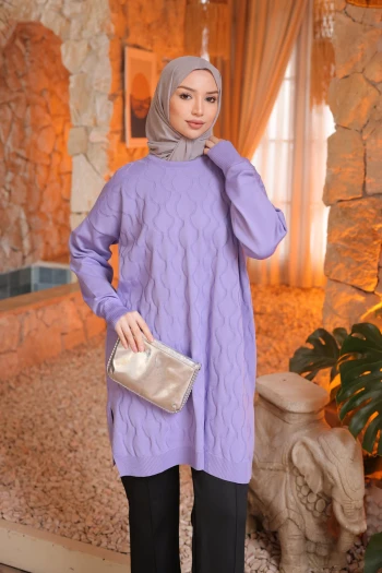 Lila Soğuk İplik Merserize Triko Tunik