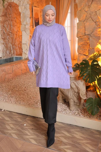 Lila Soğuk İplik Merserize Triko Tunik
