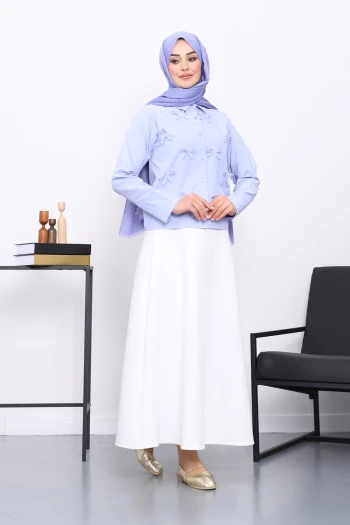 Mavi Fiyonklu Ön Düğmeli Gömlek