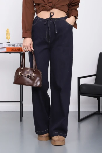 Mavi Geniş Paça Denim Pantolon