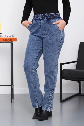 Mavi Paça Düğmeli Kot Pantolon