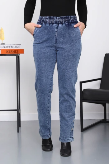 Mavi Paça Düğmeli Kot Pantolon