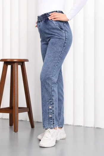 Mavi Paça Düğmeli Kot Pantolon