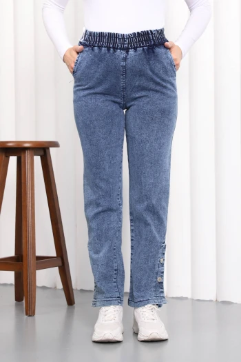 Mavi Paça Düğmeli Kot Pantolon