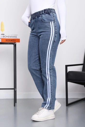 Mavi Paça Düğmeli Kot Pantolon