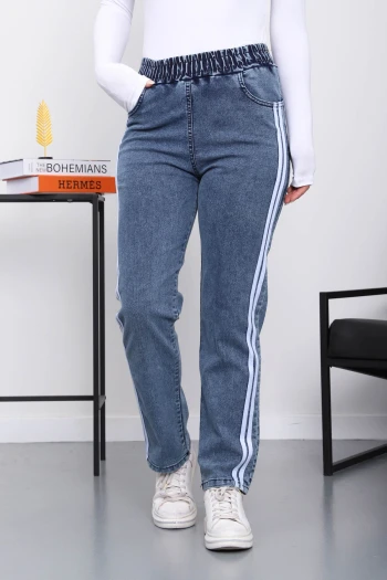 Mavi Paça Düğmeli Kot Pantolon