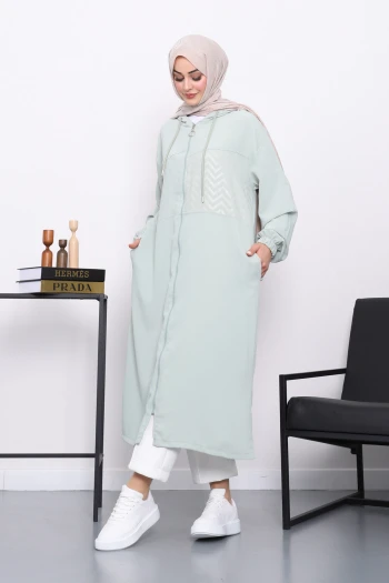 Mint Kapüşonlu Fermuarlı Kap