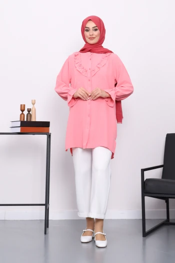 Pembe Önü Fırfırlı Ayrobin Tunik