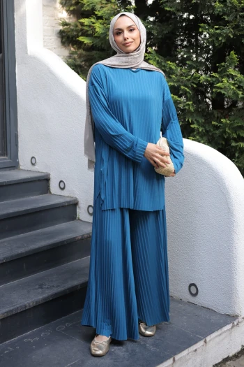 Petrol Yeşili Piliseli Sandy Tunik Pantolon Takım