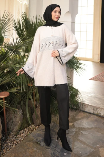 Pudra Desenli Angora Yumoş Triko Hırka