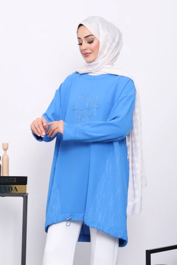 Saks Mavi Ön Detaylı Tunik