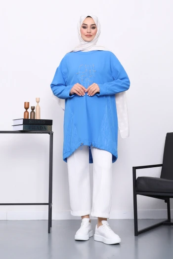 Saks Mavi Ön Detaylı Tunik