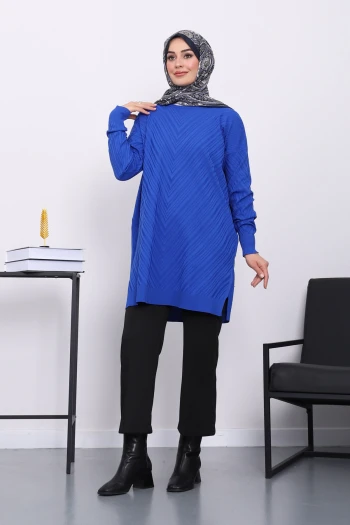 Saks Mavi Soğuk İplik Merserize Triko Tunik