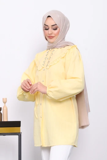 Sarı Bebe Yaka Taşlı Gömlek