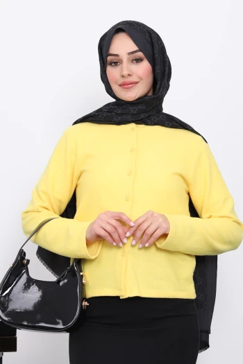 Sarı Düğmeli Dokulu Hırka