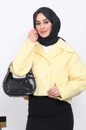 Sarı Kısa Düğmeli Kaşe Ceket