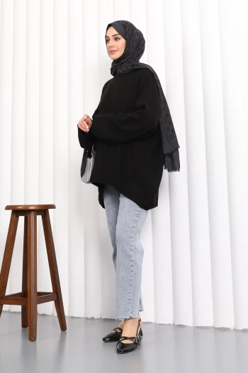 Siyah Bisiklet Yaka Triko Kazak