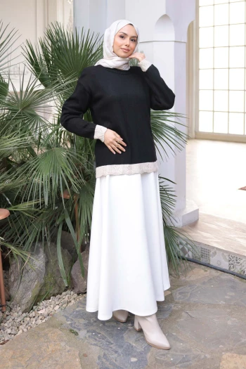 Siyah Bisiklet Yaka Triko Kazak