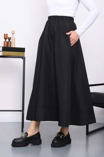 Siyah Cepli Bel Lastikli Kloş Bondit Etek