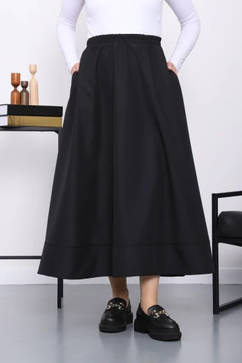 Siyah Cepli Bel Lastikli Kloş Bondit Etek