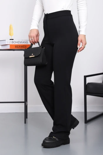 Siyah Çimalı İspanyol Paça Pantolon