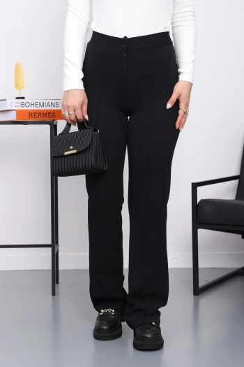 Siyah Çimalı İspanyol Paça Pantolon