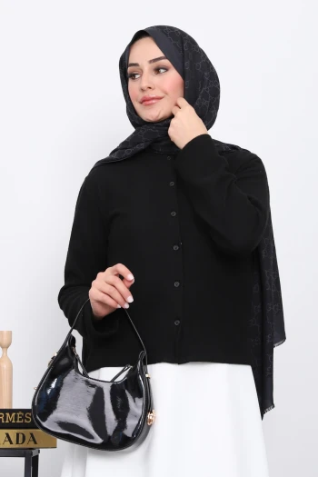 Siyah Düğmeli Dokulu Hırka